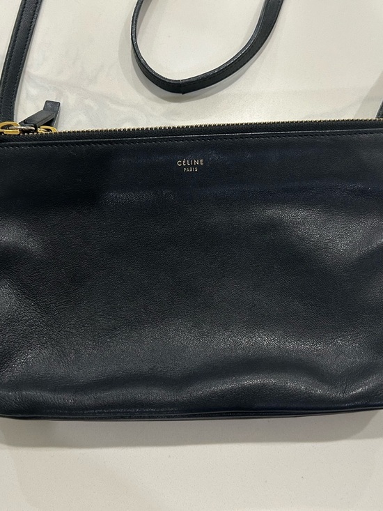 Celine Handbags - Celine Trio Black Leather Crossbody Bag with Gold Hardware